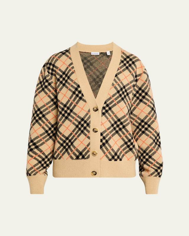 Check Jacquard Cashmere Cardigan